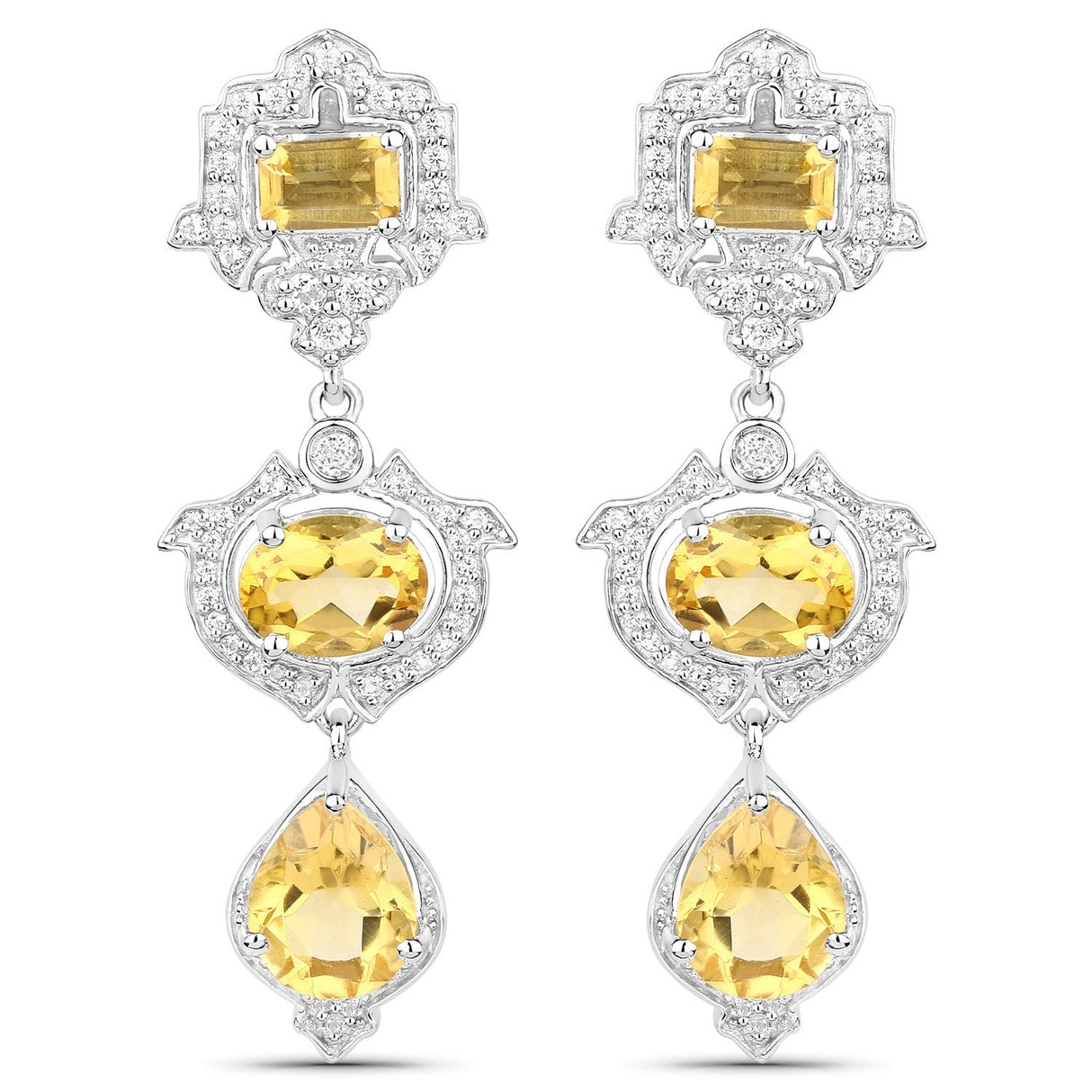 6.63 Carat Genuine Citrine and White Topaz .925 Sterling Silver Earrings