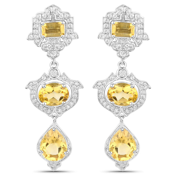 6.63 Carat Genuine Citrine and White Topaz .925 Sterling Silver Earrings