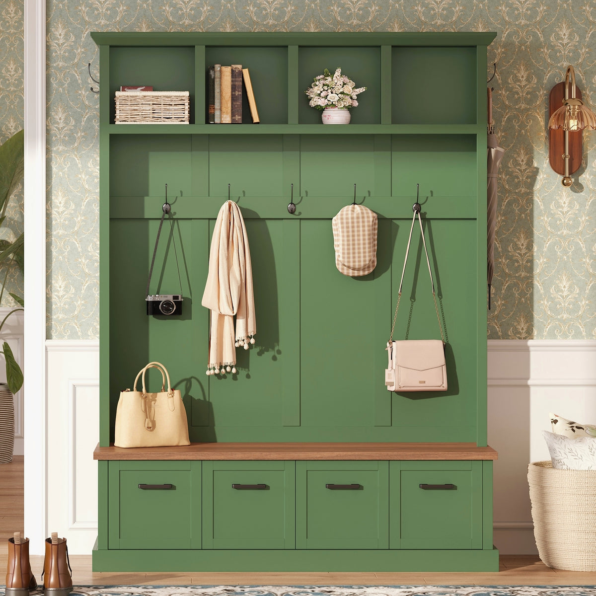 Farmhouse Hall Tree with Storage Bench - Particle Board & MDF