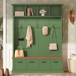 Farmhouse Hall Tree with Storage Bench - Particle Board & MDF