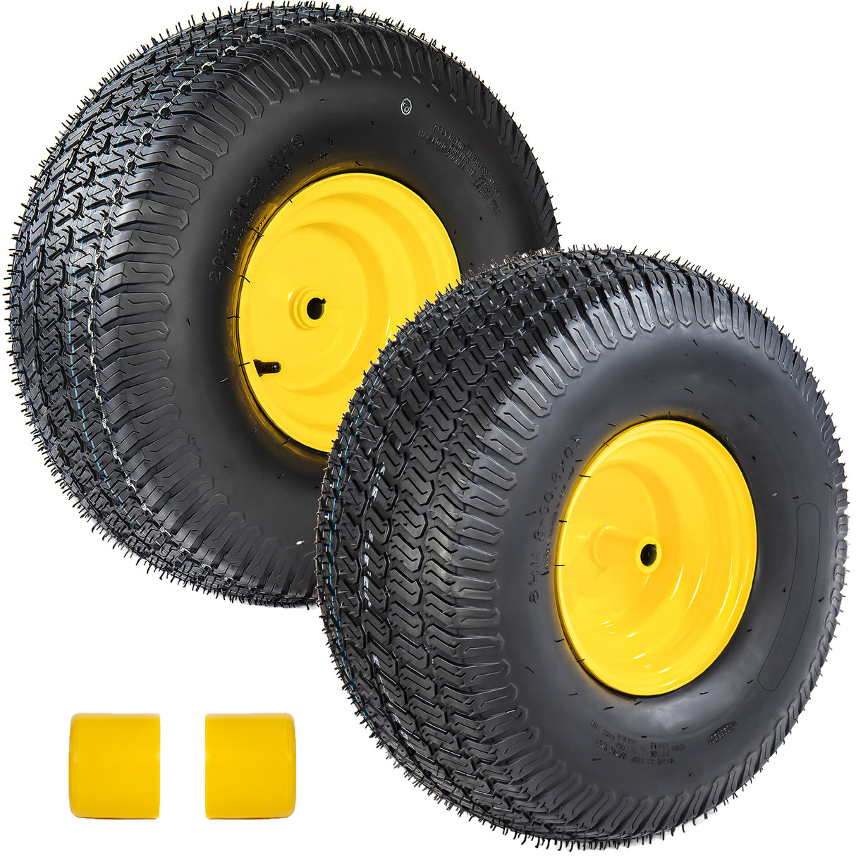Set of 2 20x8.00-8 Lawn Mower Tires and Wheel Assembly