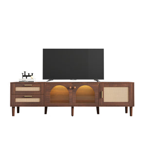 TV Stand With 3 Cabinets & 2 Drawers, LED Light Media Console For TVs Up To 80" - Dark Brown