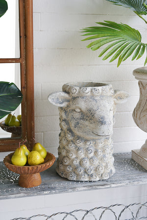 Magnesium Sheep Head Planter with Distressed Finish