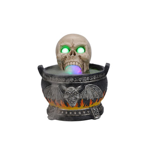 Halloween Skull Cauldron Statue with LED Light and Smoke Fog Effect