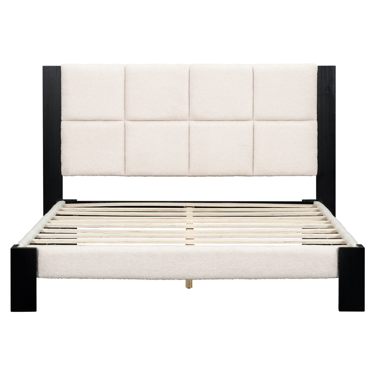 Boucle Queen Bed Frame With Square-Stitched Headboard