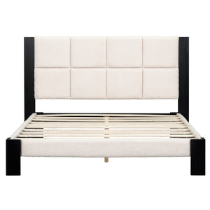 Boucle Queen Bed Frame With Square-Stitched Headboard