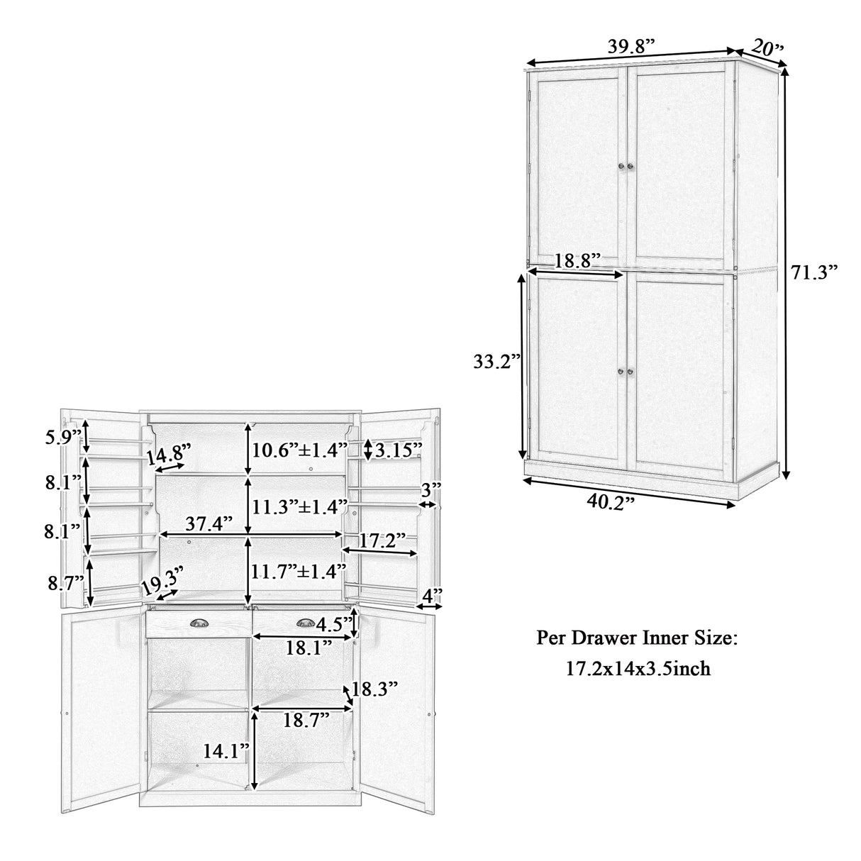 TOPMAX WF320798AAK Kitchen Pantry Sideboard