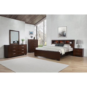 Copper - Eastern King LED Storage Bookcase Bed With Built In Shelves - Cappuccino