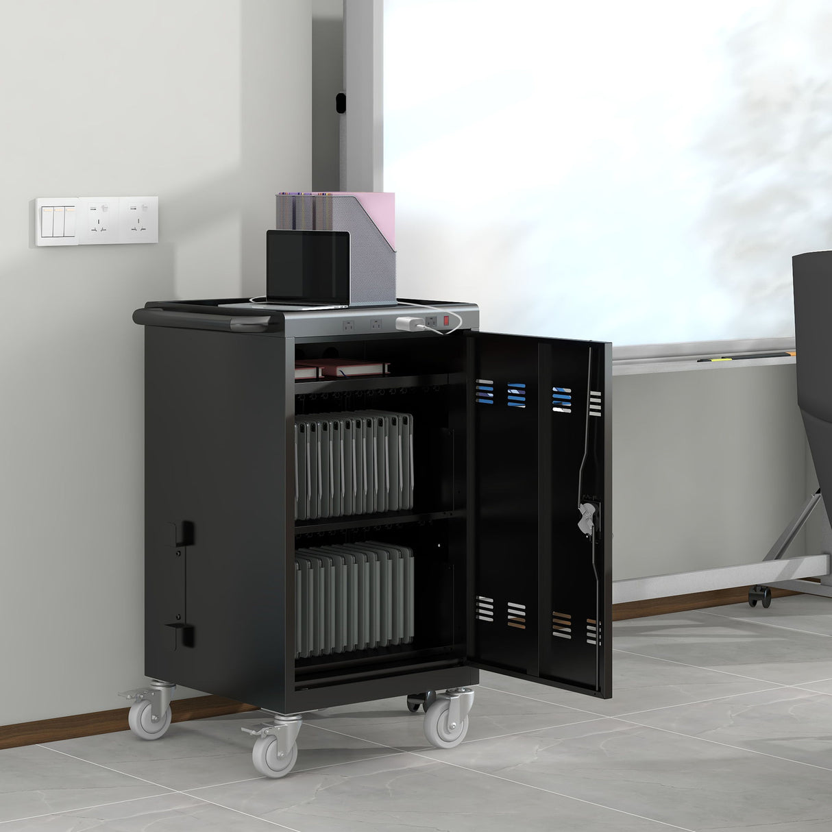 Mobile Charging Cart For Tablets Laptops 35, Device Capacity Matt Metal