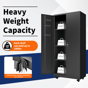 Rolling Metal Storage Locker Cabinet with Lockable Doors