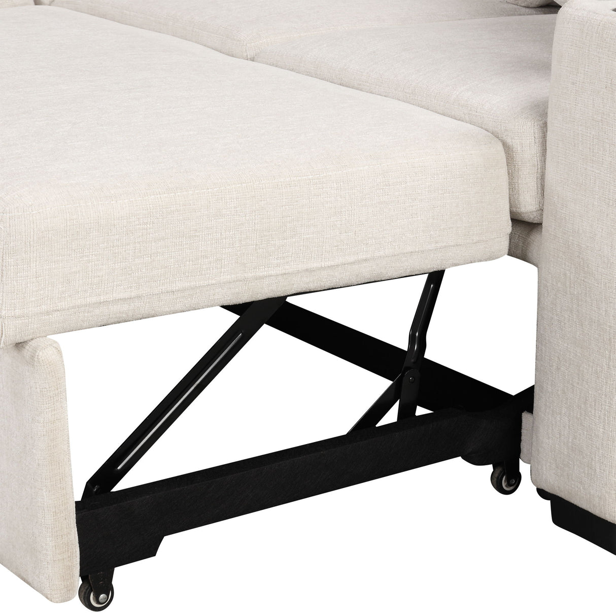 Modern 2 Seater Loveseat Sofa With Pull-Out Bed, Fabric, Built-In USB Ports & Cup Holders