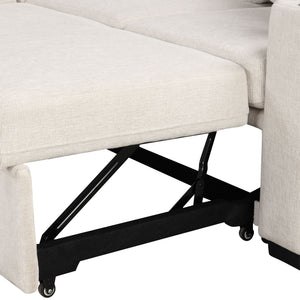 Sectional Sofa Convertible Pull-Out Bed With Storage Ottoman & USB Ports