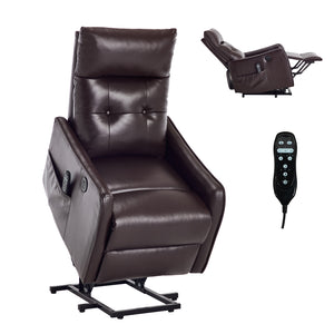 Brown PU Single Motor Power Lift Recliner Chair with Massage & Heat