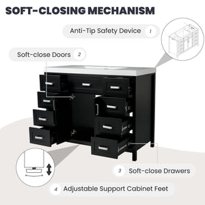 Bathroom Vanity With Sink, 2 Doors 8 Drawers, Soft Close System, Classic Design