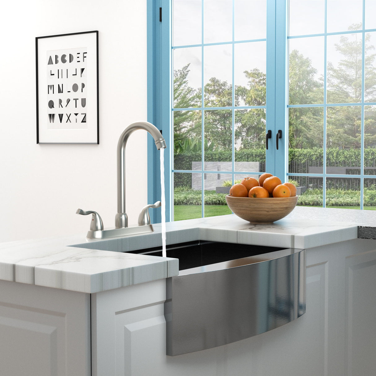 Stainless Steel Kitchen Sink Faucet With 2 Handles, 3 Hole Installation