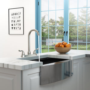 Stainless Steel Kitchen Sink Faucet With 2 Handles, 3 Hole Installation