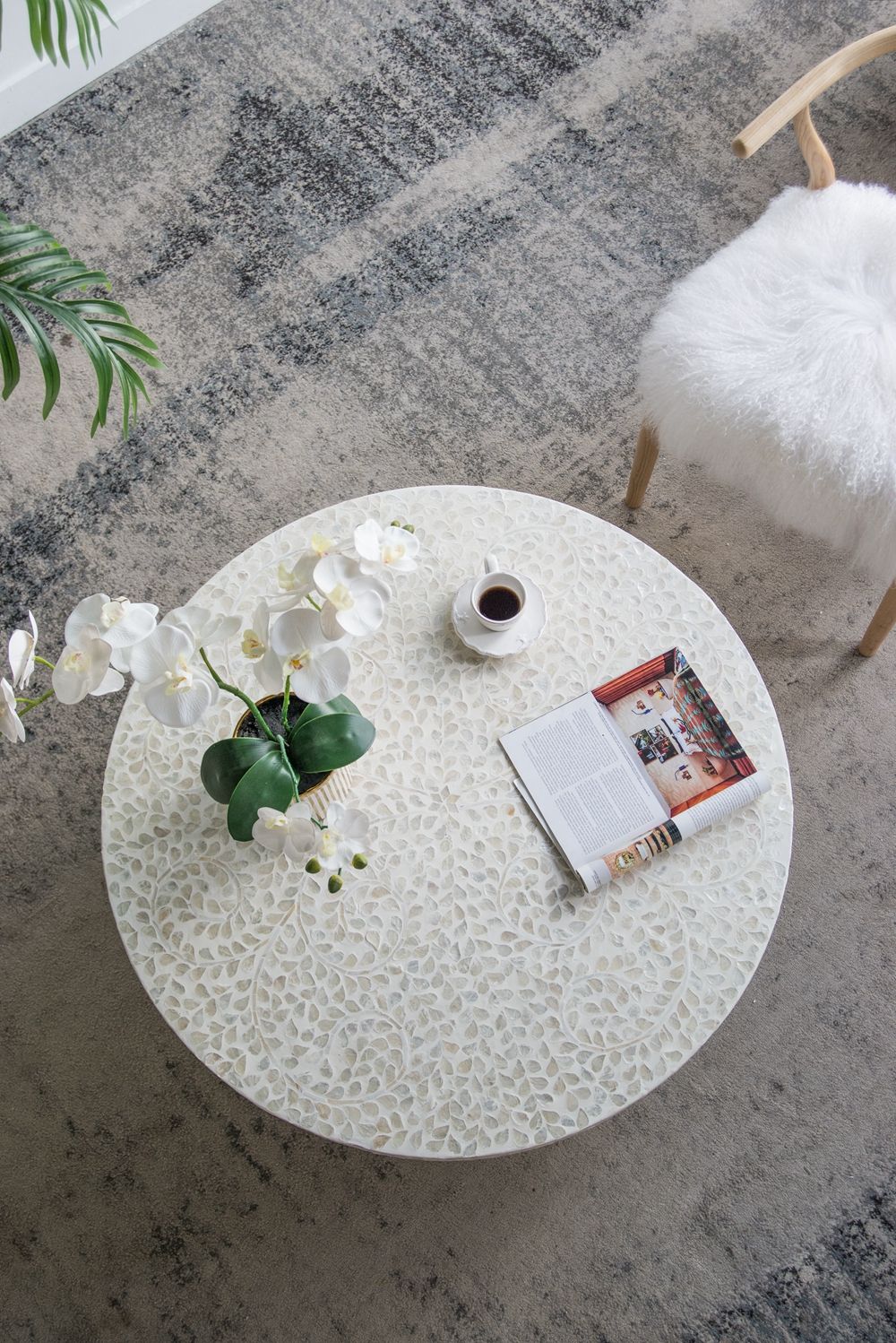 Unique Capiz Coffee Table & Pedestal Base