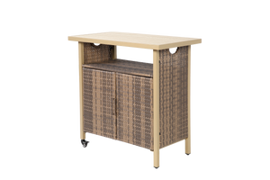 Outdoor Wicker Bar Cart with Wheels