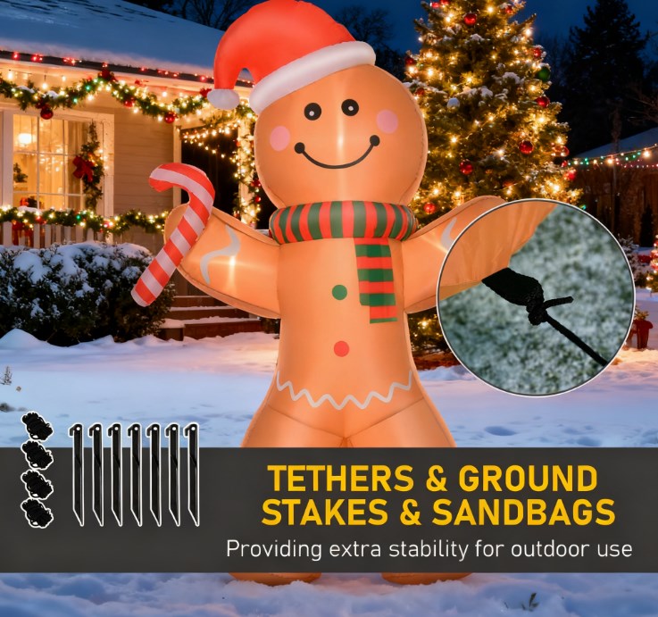 Outdoor Inflatable Gingerbread Man with Candy Cane