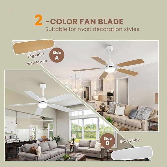 Ceiling Fan With LED Light, 6-Speed Wind, 5 Blades, Remote Control DC Motor