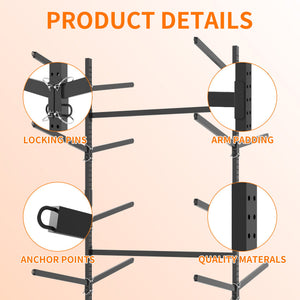 Freestanding Kayak Storage Rack With Lockable Wheels For Kayak, Canoe, Sup & Surfboard