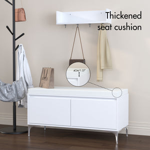 Wall Mounted Entryway Shelf With Hooks And Storage Bench Set - Off White