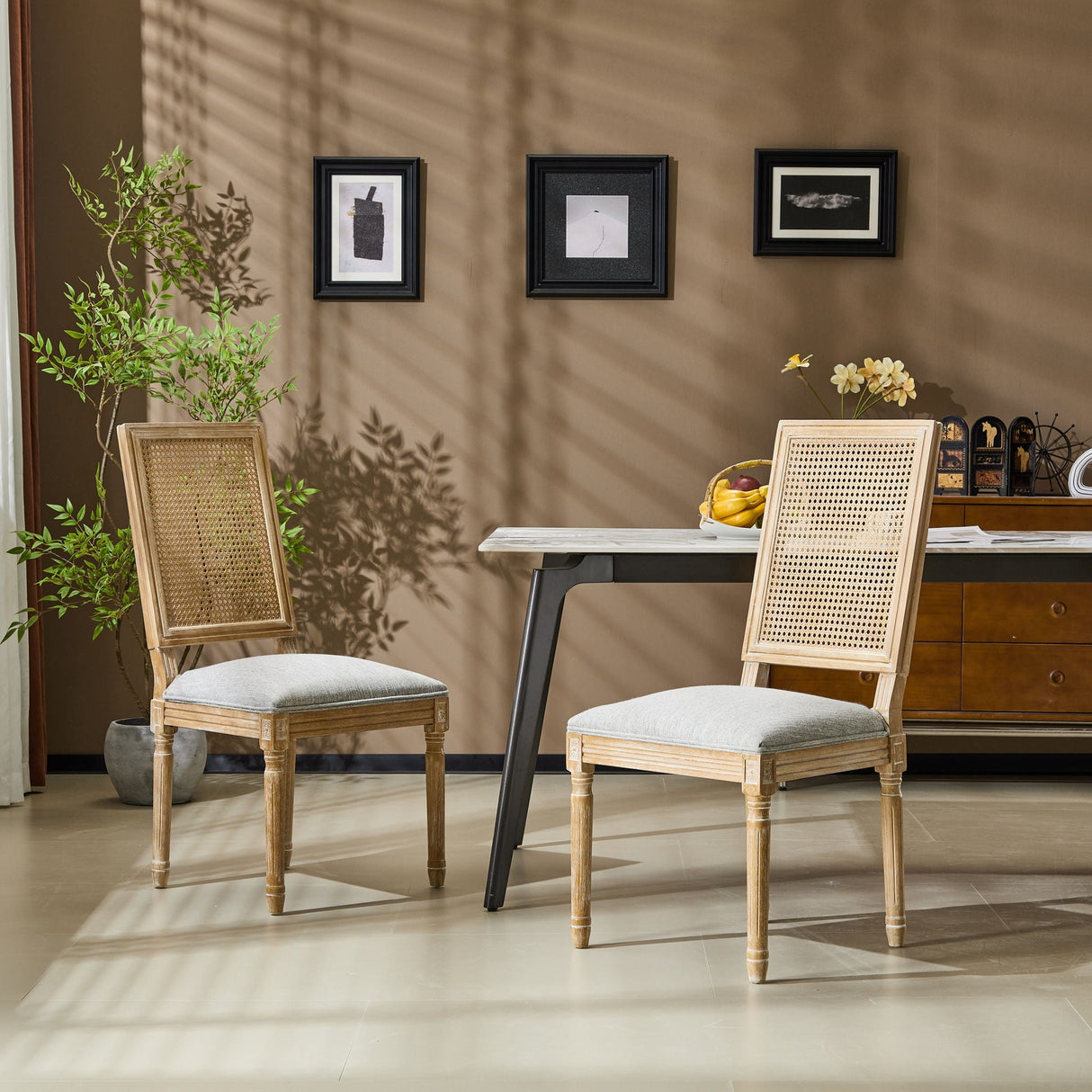 French Country Dining Chair With Rectangular Cane Backrest And Smooth Upholstered Seating - Best Buy Furniture