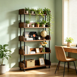 5-Tier Industrial Bookshelf, Open Rustic