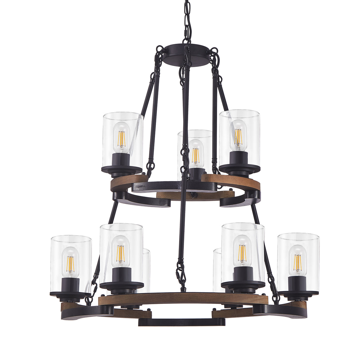 9-Light Vintage Wagon Wheel Chandelier
