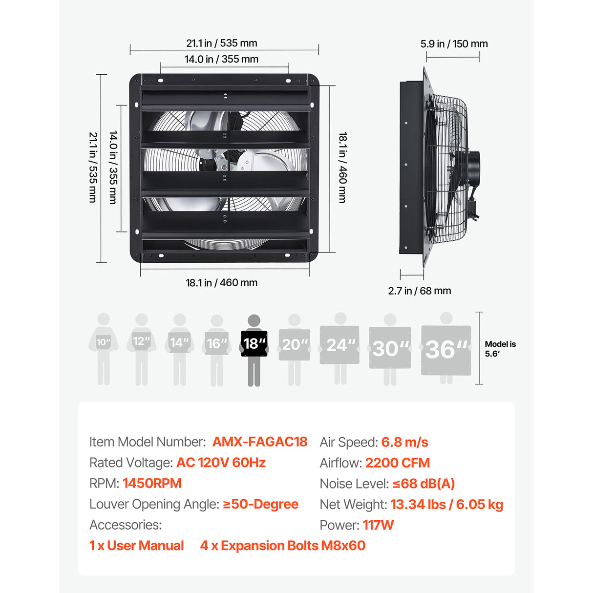 18 Inch Shutter Exhaust Fan with Variable Speed Controller
