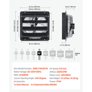 18 Inch Shutter Exhaust Fan with Variable Speed Controller