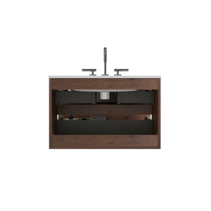 Wall Mount 30" Walnut Bathroom Vanity with Ceramic Sink