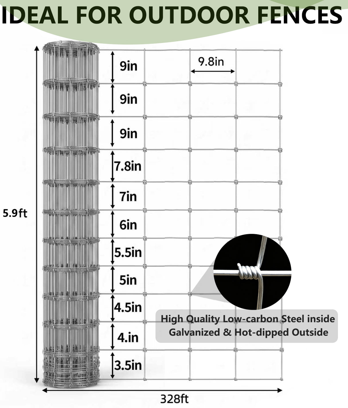 Farm Livestock Fence - 5.9 x 328FT Galvanized Iron Wire
