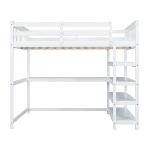 Loft Bed With Storage Shelves And Under Bed Desk