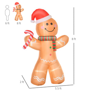 HOMCOM 8ft Christmas Inflatable Gingerbread Man Decoration