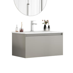 32-Inch Wall-Mounted Bathroom Vanity with Soft-Close Drawer