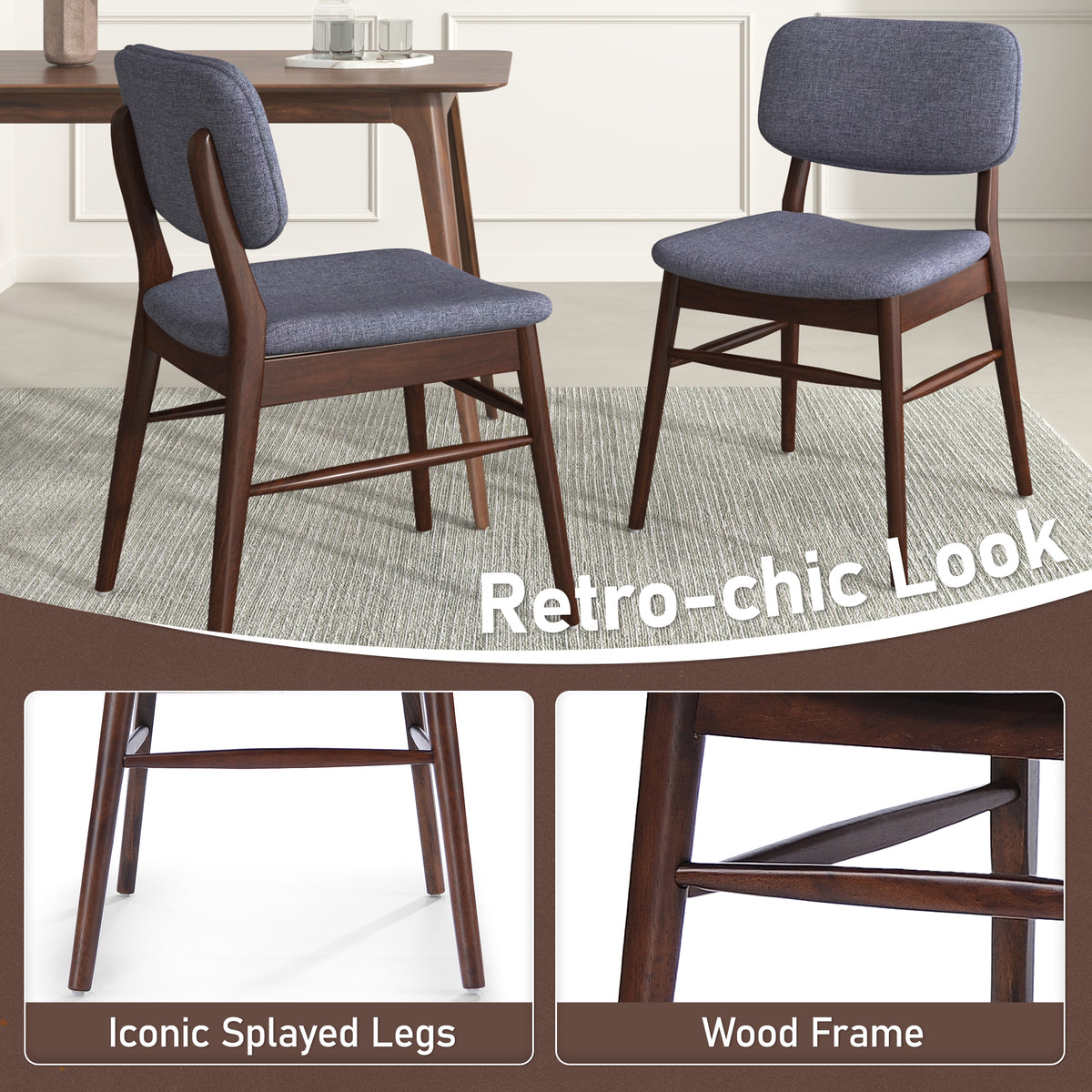 Set of 2 Mid-Century Upholstered Dining Chairs