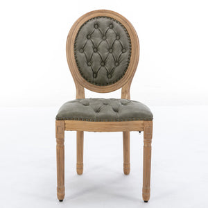 French Style Solid Wood Frame Antique Painting, Hand-Pulled Buckle Decoration Artificial Dining Chair With Nailhead Trim, Wood Legs