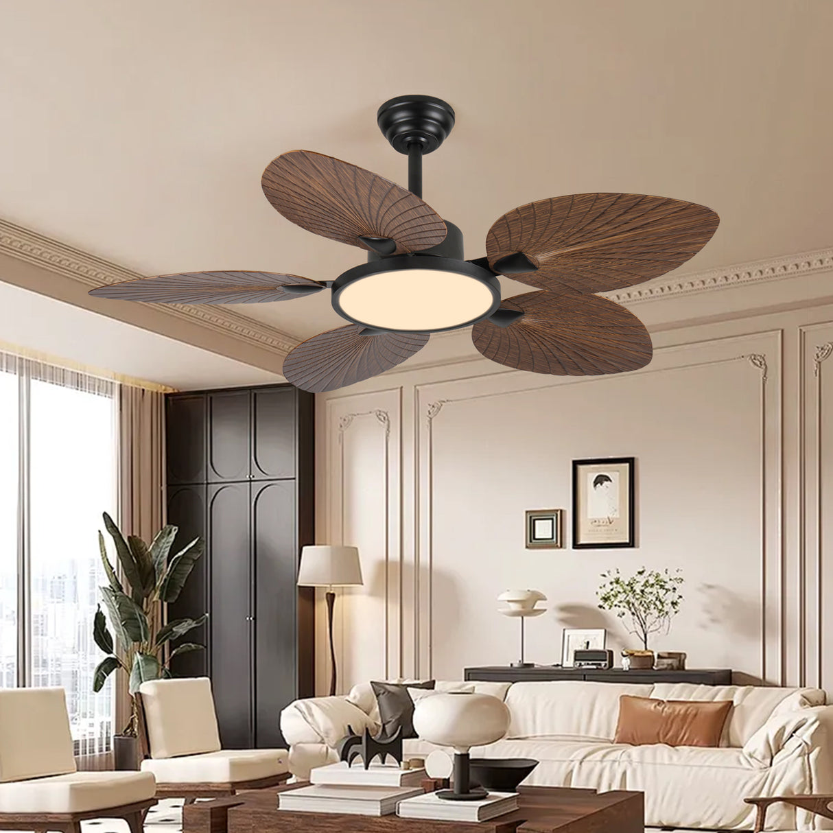 52-Inch Tropical Palm Leaf Ceiling Fan with Lights & Remote Control