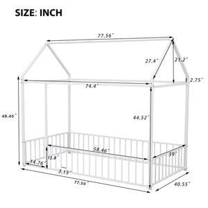 Metal Bed House Bed Frame With Fence