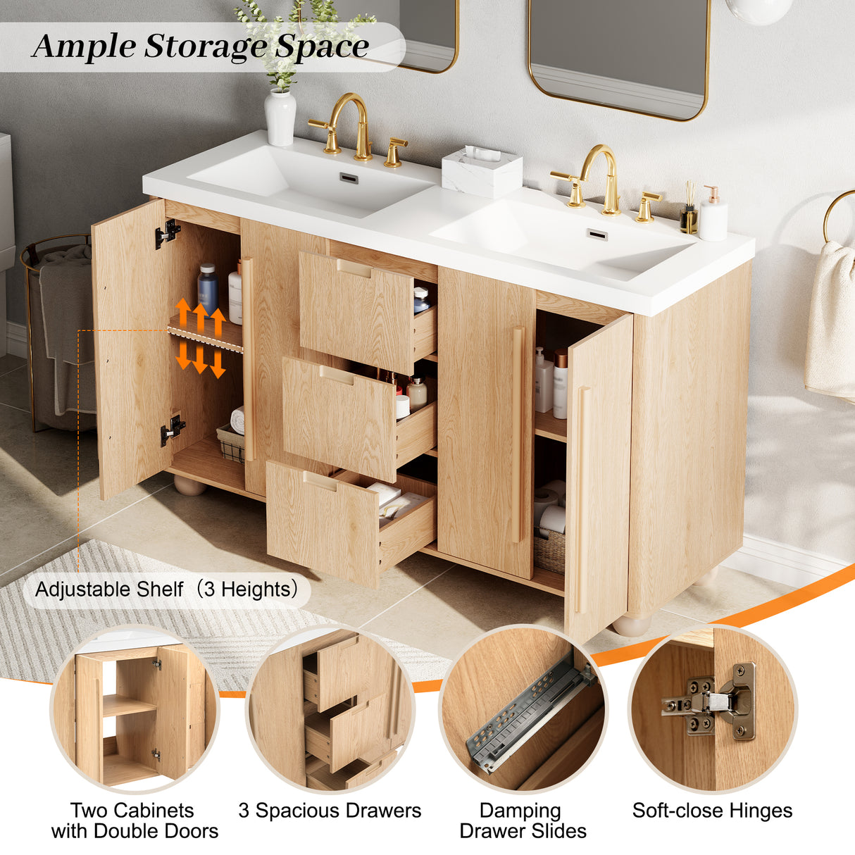 58.3" Bathroom Vanity Cabinet Only with Soft-Close Drawers