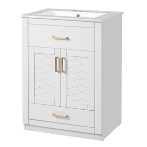 Modern Bathroom Vanity With Integrated Ceramic Sink, 2 Door Cabinet With Tip-Out Drawer