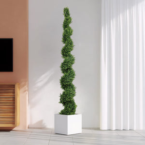 7FT Tall Artificial Cypress Pine Tree with Spiral Design - Two-Tone Green