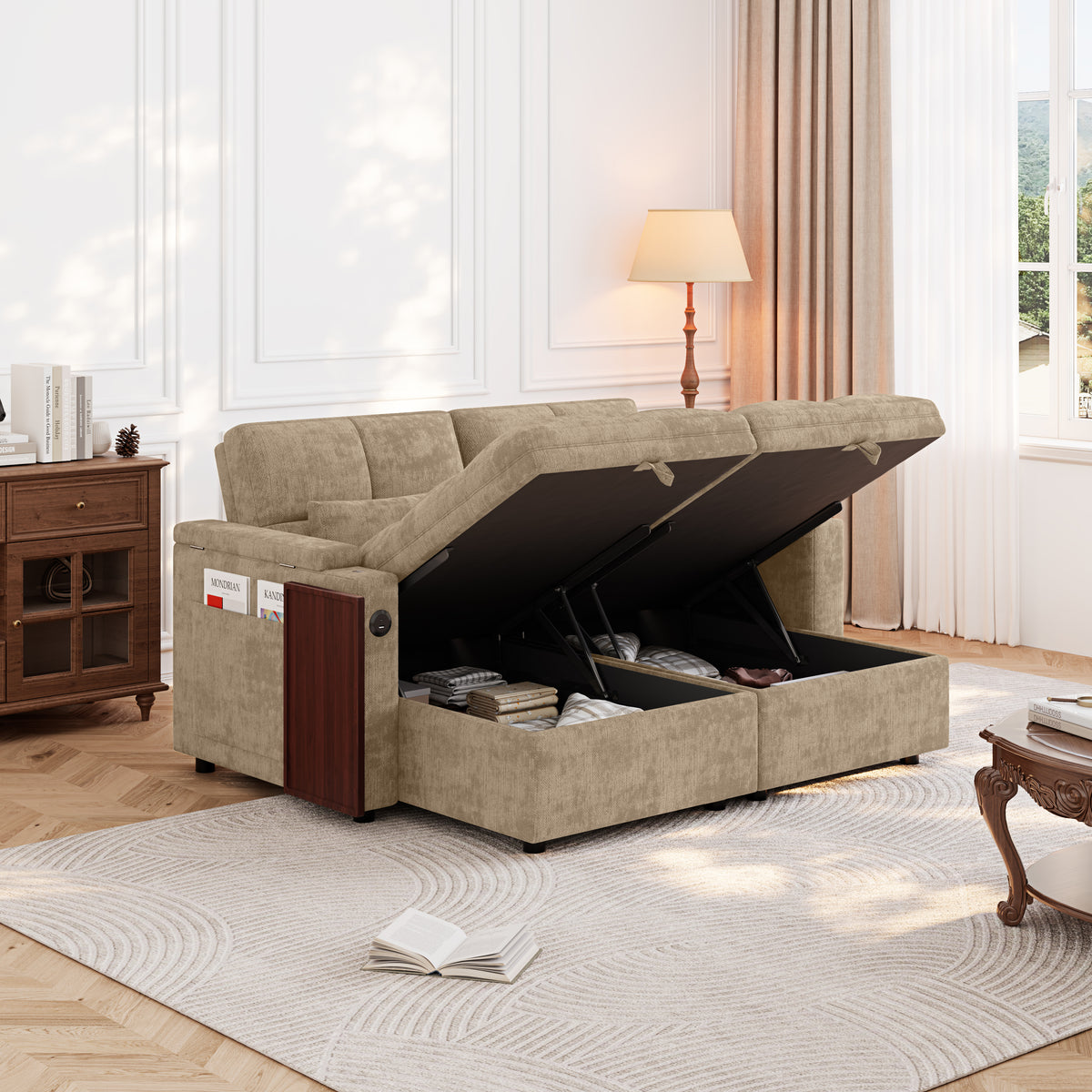 66.33" Modular Sleeper Sofa with Double Storage Chaise