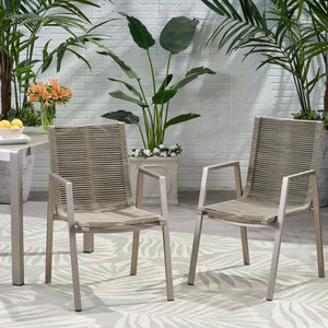 Outdoor Modern Aluminum Dining Chair Set With Rope Sea (Set of 2) - Best Buy Furniture