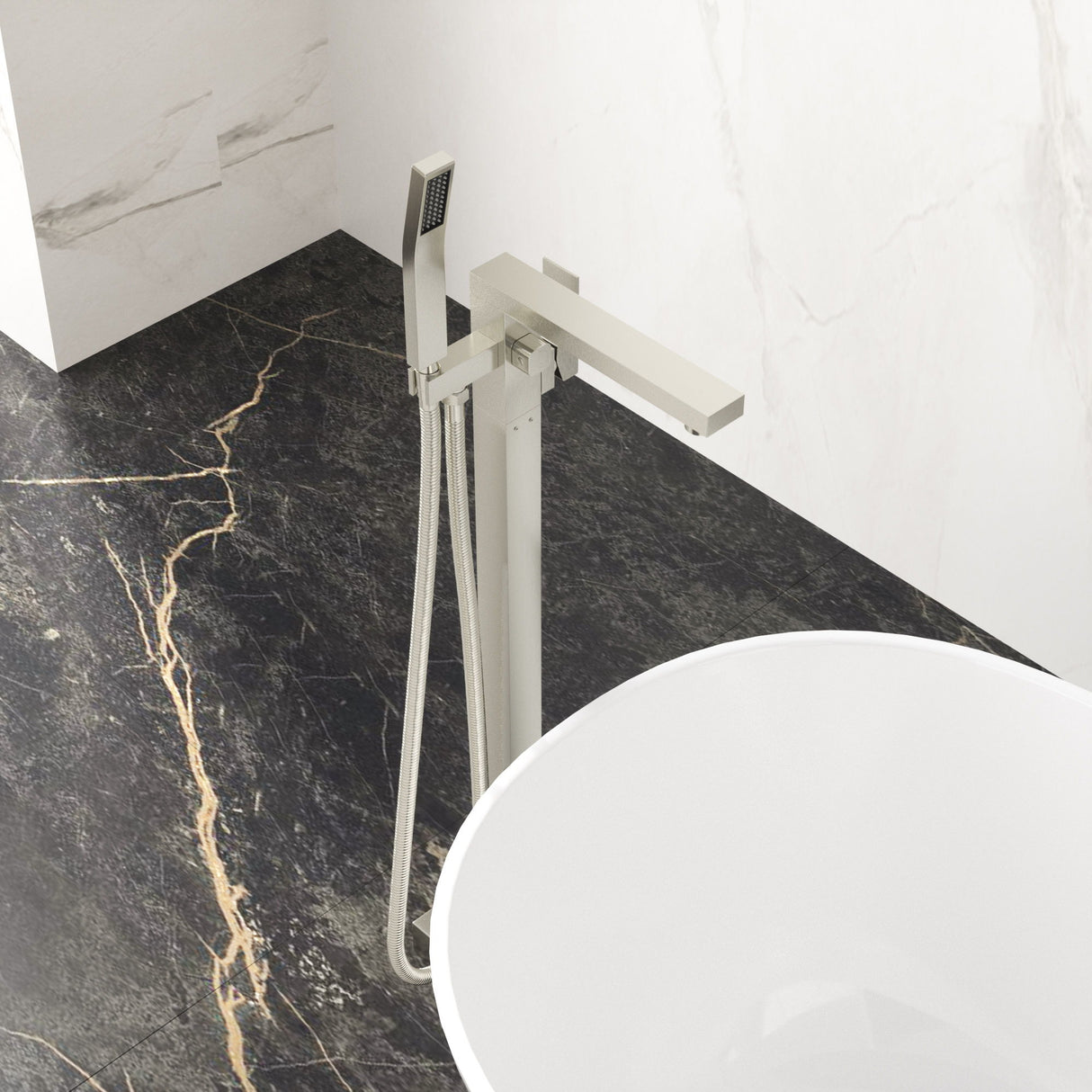 Freestanding Bathtub Faucet With Waterfall Tub Filler And Hand Shower