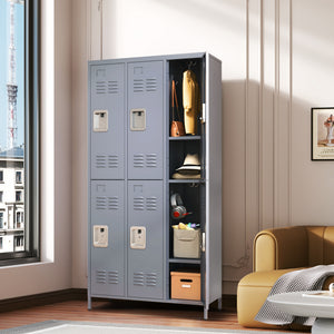 6-Door Metal Locker Cabinet, 72 Inches High, Gray with Individual Locks