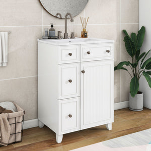 Transitional Style Bathroom Vanity Cabinet With Ceramic Sink