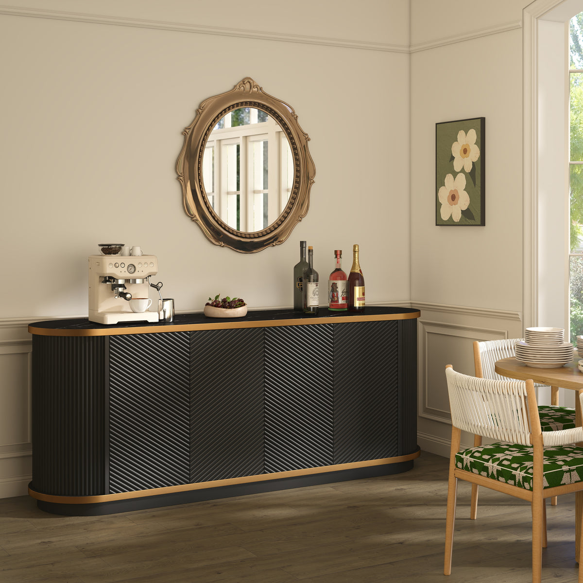63" Diagonal Fluted Sideboard Cabinet with Storage