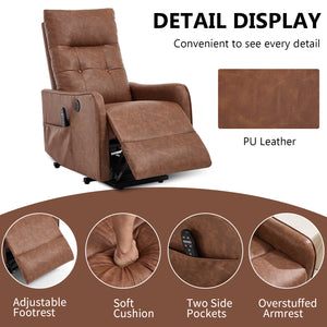 Brown PU Single Motor Power Lift Recliner Chair